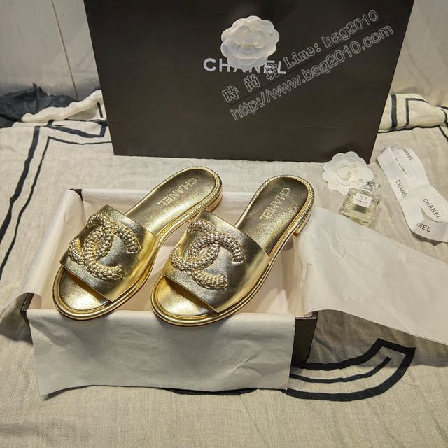 Chanel女鞋 香奈兒2020ss春夏新品一字logo拖鞋  naq1202